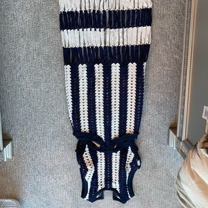 Blue/White Cutout Crochet Maxi Dress, Sz Sm